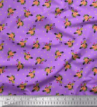 Soimoi Purple Japan Crepe Satin Fabric Leaves & Grandiflora Roses Floral Print Sewing Fabric metre 42 Inch 42 Inch Wide - Poly Crepe фиолетовый