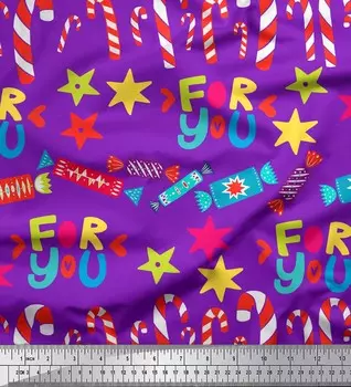 Soimoi Purple Japan Crepe Satin Fabric Star & Candy Cane Party Print Ткань на метр 42 дюйма 42 Inch Wide - Poly Crepe фиолетовый