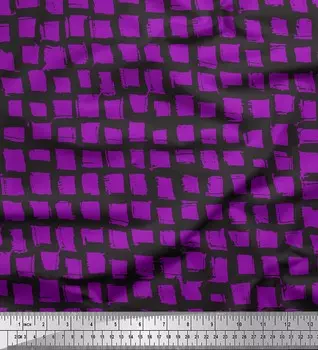 Soimoi Purple Japan Crepe Satin Fabric Stripe & Square Geometric Printed Fabric 1 metre 42 Inch 42 Inch Wide - Cotton Voile фиолетовый