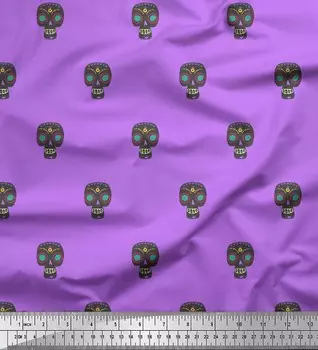 Soimoi Purple Japan Crepe Satin Fabric Tribal Skull Printed Craft Fabric by the metre 42 Inch 42 Inch Wide - Poly Crepe фиолетовый