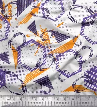 Soimoi Purple Japan Crepe Satin Ткань с геометрическим абстрактным принтом на метр 42 дюйма 42 Inch Wide - Poly Crepe фиолетовый