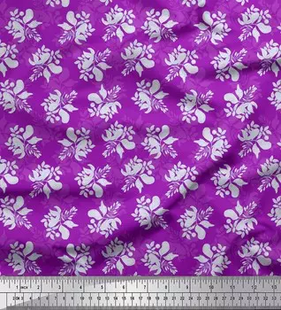 Soimoi Purple Japan Креп-Атласная Ткань Ткань с Художественным Листом и Цветочным Принтом по метрам 42 Дюйма 42 Inch Wide - Viscose Chiffon фиолетовый