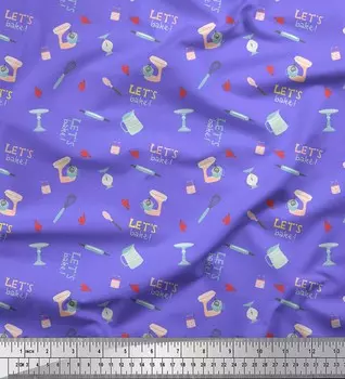 Soimoi Purple Japan Креп Атласная Ткань Позволяет Выпекать Ткань С Кухонным Принтом На Метр 42 Дюйма 42 Inch Wide - Poly Crepe фиолетовый