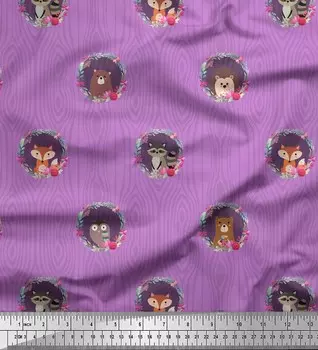 Soimoi Purple Japan Креп-атласная ткань Венок и ткань с этническим принтом животных по метрам 42 дюйма 42 Inch Wide - Poly Crepe синий