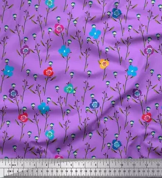 Soimoi Purple Japan Креп-сатин Ткань с листьями и цветочным художественным принтом Ткань по метрам 42 дюйма 42 Inch Wide - Poly Crepe бежевый