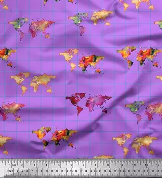 Soimoi Purple Japan Креп-сатин Ткань в клетку и с принтом карты мира Ткань по метрам 42 дюйма 42 Inch Wide - Poly Crepe фиолетовый