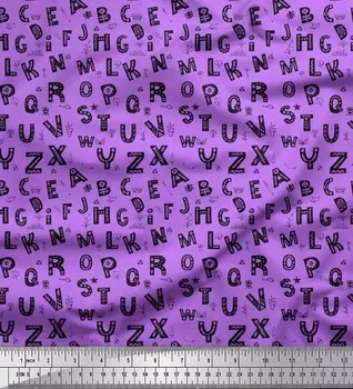 Soimoi Purple Poly Crepe Fabric Alphabet Text Printed Craft Fabric by the metre 42 Inch 42 Inch Wide - Poly Crepe фиолетовый