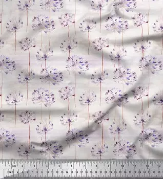 Soimoi Purple Poly Crepe Ткань Хризантема с акварельным принтом в ярдах 42 дюйма 42 Inch Wide - Poly Crepe фиолетовый