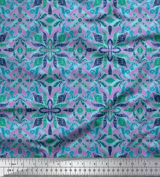 Soimoi Purple Poly Креповая ткань Мозаичная дамасская ткань печатает на метр 42 дюйма 42 Inch Wide - Poly Crepe фиолетовый