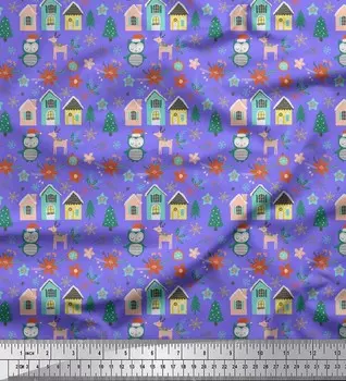 Soimoi Purple Япония Креп Атласная Ткань Сова и Дерево Рождественский Принт Швейная Ткань Метр 42 Дюйма 42 Inch Wide - Poly Crepe фиолетовый