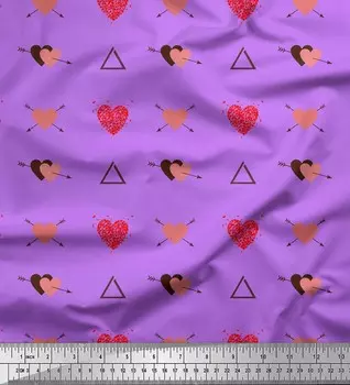 Soimoi Purple Япония Креп Атласная Ткань Треугольник & Стрела Сердце Печатная Ремесленная Ткань на метр 42 дюйма 42 Inch Wide - Poly Crepe фиолетовый