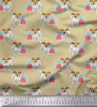 Soimoi японский креп-атласная ткань Hut & Jack Russell Terrier с принтом собаки, швейная ткань, метр 42 дюйма 42 Inch Wide - Poly Crepe бежевый