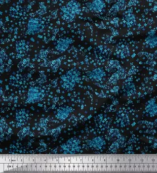 Soimoi японский креп-атласная ткань с цветочным и леопардовым принтом из кожи животных, швейная ткань, метр 42 дюйма 42 Inch Wide - Poly Crepe зелёный