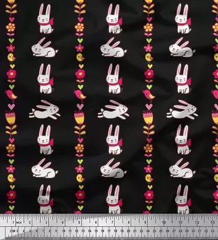 Soimoi японский креп-атласная ткань с цветочным принтом, птицами и кроликами, детская швейная ткань с принтом, метр 42 дюйма 42 Inch Wide - Poly Crepe бонди синий