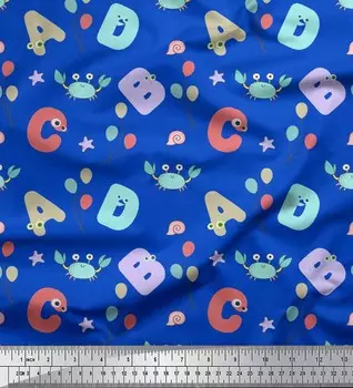 Soimoi японский креп-атласная ткань с крабами, воздушными шарами и алфавитами, детский декор, ткань с принтом, метр 42 дюйма 42 Inch Wide - Poly Crepe оранжевый