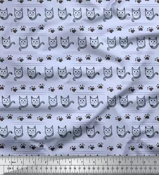 Soimoi японский креп-атласная ткань с принтом в виде кошек и животных с принтом для шитья, метр 42 дюйма 42 Inch Wide - Poly Crepe синий