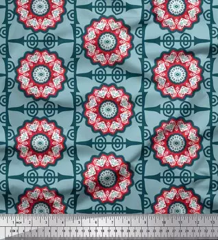Soimoi японский креп-атласная ткань в полоску и декоративная ткань с мандалой и принтом, 42 дюйма 42 Inch Wide - Poly Crepe синий
