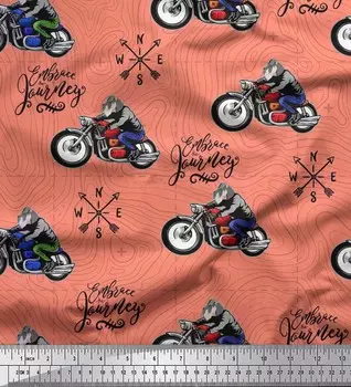 Soimoi, японский креп-сатин, байкерская ткань, компас направления и велосипедный транспорт, ткань с принтом, 1 метр 42 дюйма 42 Inch Wide - Poly Crepe светло-серый