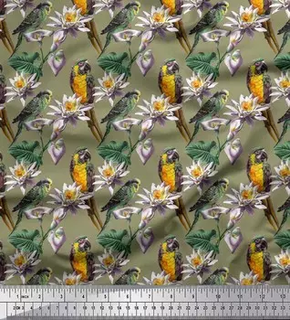 Soimoi японский креп-сатин ткань ара попугай, листья и кувшинки с цветочным принтом швейная ткань метр 42 дюйма 42 Inch Wide - Poly Crepe зелёный