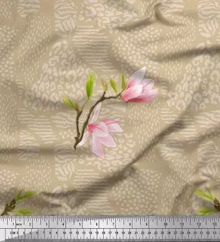 Soimoi, японский креп-сатин, ткань из кожи животных, листьев и цветов магнолии, декоративная ткань с принтом, 42 дюйма 42 Inch Wide - Poly Crepe зелёный