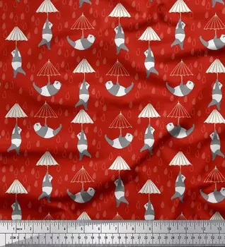 Soimoi японский креп-сатин ткань капли дождя, зонтик и панда детская швейная ткань с принтом метр 42 дюйма 42 Inch Wide - Poly Crepe красный