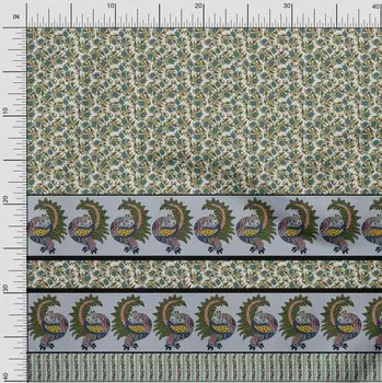 Soimoi японский креп-сатин ткань лотос и павлин с принтом в виде швейной ткани метр 42 дюйма 42 Inch Wide - Poly Crepe синий