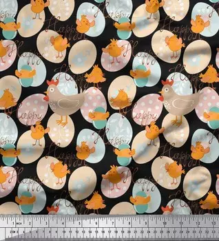 Soimoi японский креп-сатин ткань яйцо, цыпленок и курица детская швейная ткань с принтом метр 42 дюйма 42 Inch Wide - Poly Crepe чёрный
