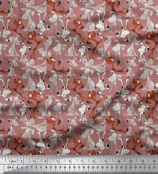 Soimoi японский креп-сатин ткань с мультяшным принтом собаки на метр 42 дюйма 42 Inch Wide - Poly Crepe розовый