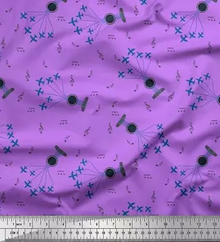 Soimoi, японский креп-сатин, ткань с принтом в виде самолета, гитарной проволоки и нот, музыкальных инструментов, ткань по метрам, 42 дюйма 42 Inch Wide - Poly Crepe белый