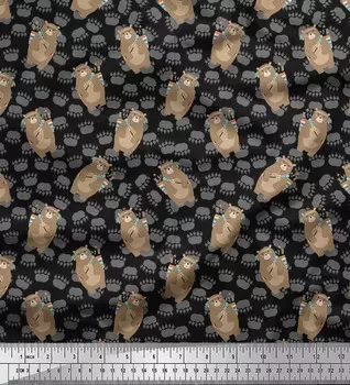 Soimoi японский креп-сатин ткань след, медведь и стрела африканский декор ткань с принтом метр 42 дюйма 42 Inch Wide - Poly Crepe чёрный