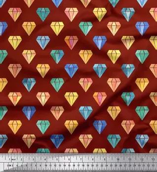 Soimoi Red Japan Crepe Satin Fabric Алмазная ткань с геометрическим принтом на метр 42 дюйма 42 Inch Wide - Poly Crepe красный