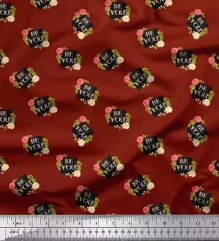 Soimoi Red Japan Crepe Satin Fabric Begonia & Be You Ткань с текстовым принтом на метр 42 дюйма 42 Inch Wide - Poly Crepe красный