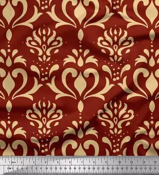 Soimoi Red Japan Crepe Satin Fabric Филигранная дамасская ткань с принтом на метр 42 дюйма 42 Inch Wide - Poly Crepe зелёный