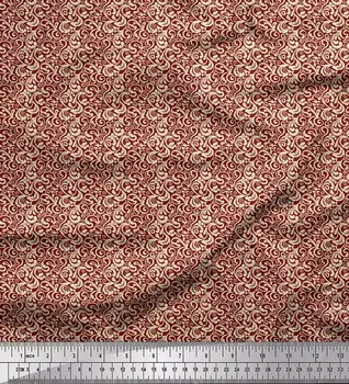 Soimoi Red Japan Crepe Satin Fabric Филигранная дамасская ткань с принтом на метр 42 дюйма 42 Inch Wide - Poly Crepe красный