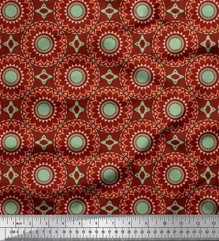 Soimoi Red Japan Crepe Satin Fabric Mandala Ткань с геометрическим принтом на метр 42 дюйма 42 Inch Wide - Poly Crepe красный