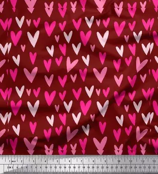 Soimoi Red Japan Crepe Satin Fabric Pink Heart Print Fabric на метр 42 дюйма 42 Inch Wide - Poly Crepe красный