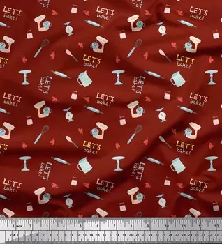 Soimoi Red Japan Crepe Satin Fabric Позволяет испечь кухонный декор Ткань с принтом метр 42 дюйма 42 Inch Wide - Poly Crepe красный