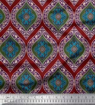 Soimoi Red Japan Crepe Satin Fabric Seamless Damask Print Fabric by metre 42 Inch 42 Inch Wide - Cotton Voile красный