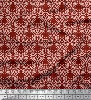 Soimoi Red Japan Crepe Satin Ткань Palmette Damask Decor Ткань с принтом метр 42 дюйма 42 Inch Wide - Poly Crepe красный