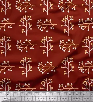 Soimoi Red Japan Crepe Satin Ткань с принтом ягод и листьев на метр 42 дюйма 42 Inch Wide - Poly Crepe зелёный