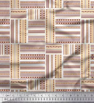 Soimoi Red Japan Crepe Satin Ткань с принтом в полоску с перекрещивающимися полосками на метр 42 дюйма 42 Inch Wide - Poly Crepe синий