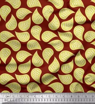 Soimoi Red Japan Креп-Атласная Ткань Художественные Листья Ткани Принты По Метрам 42 Дюйма 42 Inch Wide - Poly Crepe зелёный