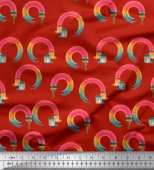 Soimoi Red Japan Креп-атласная ткань Кисть для рисования Ткань с абстрактным принтом по метрам 42 дюйма 42 Inch Wide - Poly Crepe синий