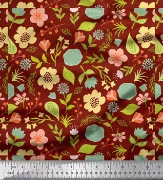 Soimoi Red Japan Креп Атласная Ткань Лист Цветочный Принт Ткань на метр 42 дюйма 42 Inch Wide - Poly Crepe красный