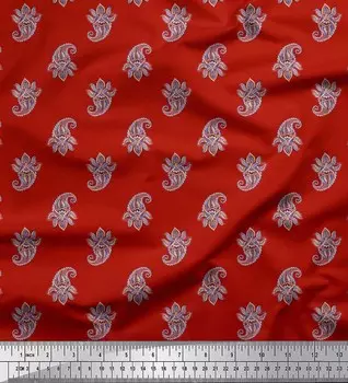 Soimoi Red Japan Креп-атласная ткань с цветочным принтом и принтом пейсли по метру 42 дюйма 42 Inch Wide - Poly Crepe фиолетовый