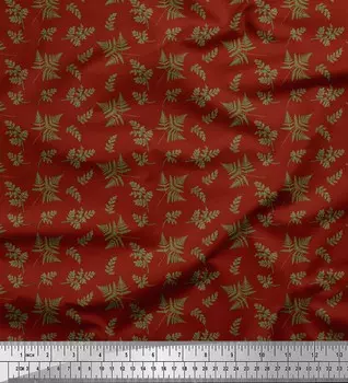 Soimoi Red Poly Crepe Fabric Mimosa Pudica Leaves Print Fabric на метр 42 дюйма 42 Inch Wide - Poly Crepe красный