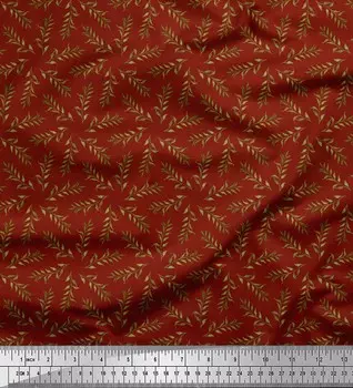 Soimoi Red Poly Crepe Fabric Seal Листья Печатная ткань шириной 1 метр 42 дюйма 42 Inch Wide - Poly Crepe красный