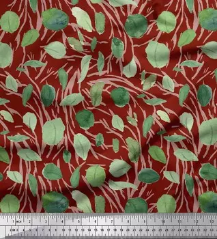 Soimoi Red Poly креповая ткань с принтом в виде капустных листьев 1 метр 42 дюйма 42 Inch Wide - Poly Crepe красный