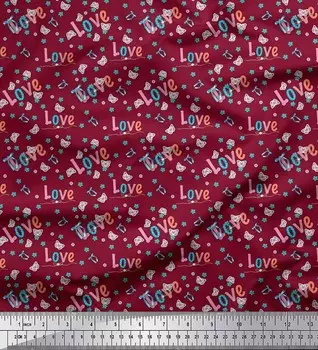 Soimoi Red Япония Креп Атлас Ткань Текст & Бабочка Принт Крафт Ткань на метр 42 дюйма 42 Inch Wide - Cotton Voile красный