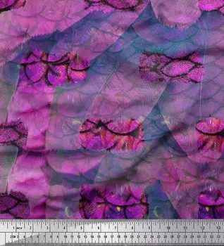 Soimoi розовая поли креповая ткань с рыбой и перьями, декоративная ткань из кожи животных, печатный метр, 42 дюйма 42 Inch Wide - Poly Crepe розовый